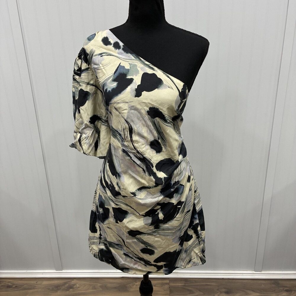 Let Me Be Anthropologie Womens Large Abstract Print One Shoulder Mini Dress Chic